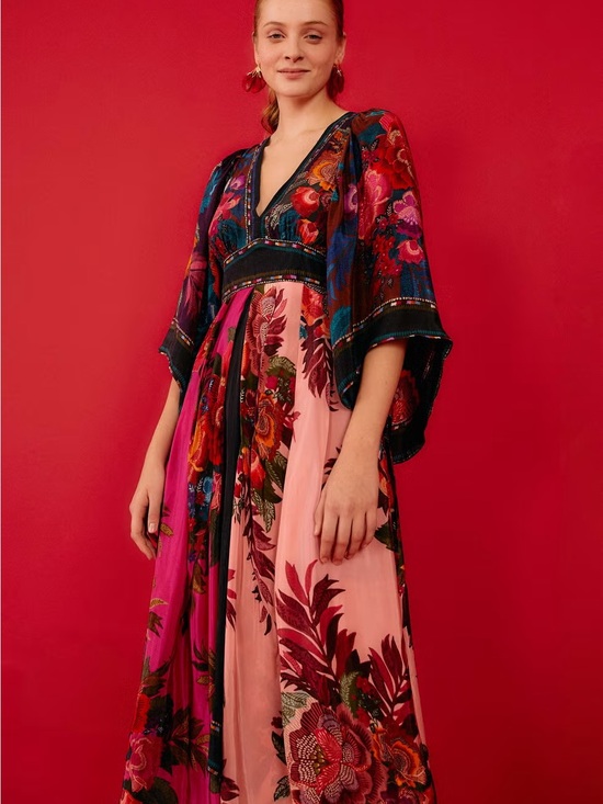FARM Rio Dresses & Skirts - FLASHSALE 💫 FARM Rio V‑Neck Floral Maxi Dress in Pink, Navy & Magenta